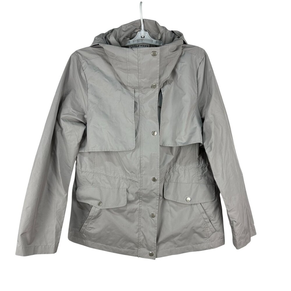 Cole Haan Womens Hooded Rain Jacket Size XL Polyester/Nylon Gray
